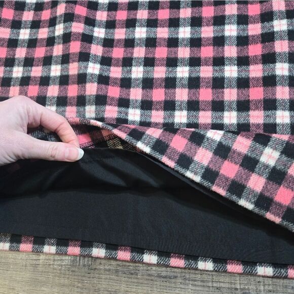Talbots Pink Gray Black checked plaid skirt faux leather trim Valentines ❤️size8 - Picture 6 of 12